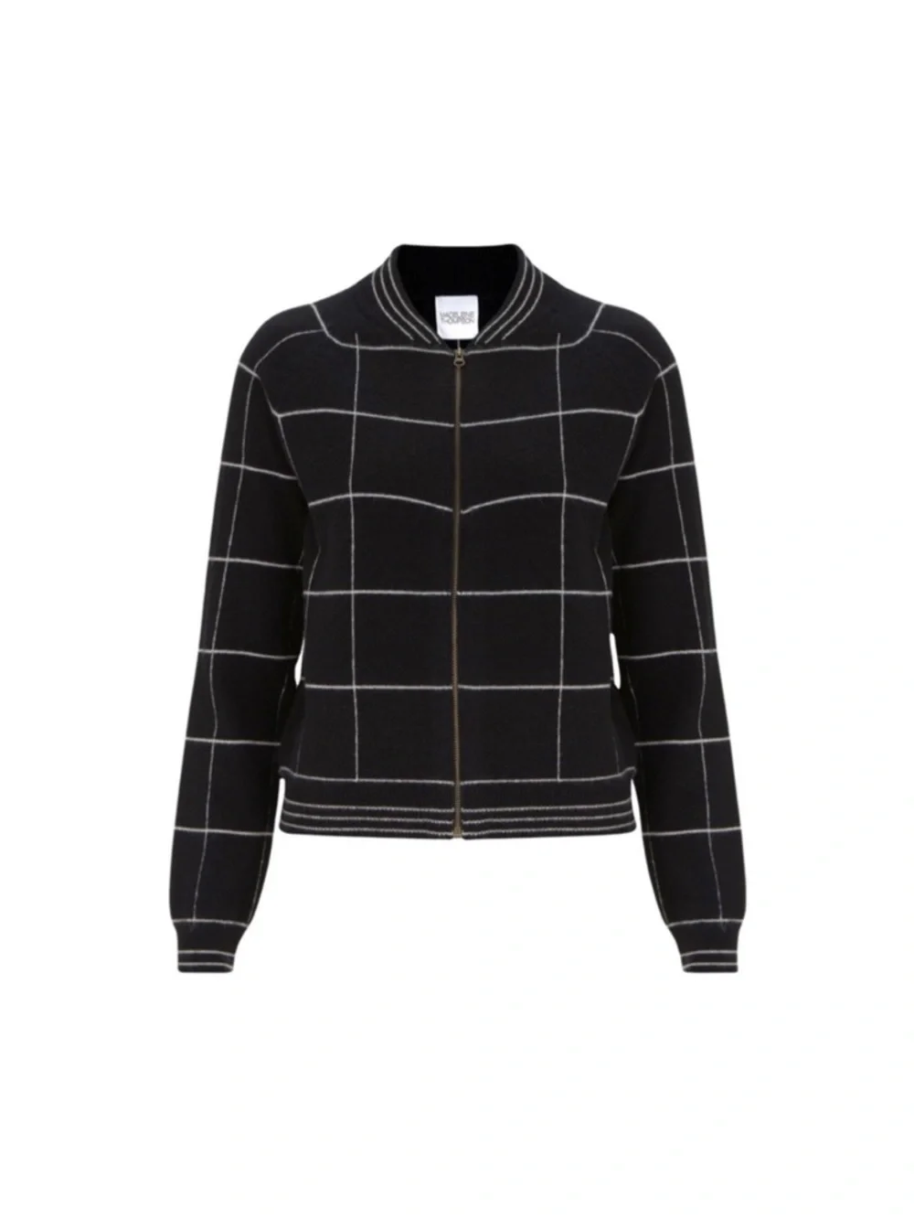 Madeleine Thompson Jedha 100% Cashmere Zip Bomber Sweater Windowpane Check